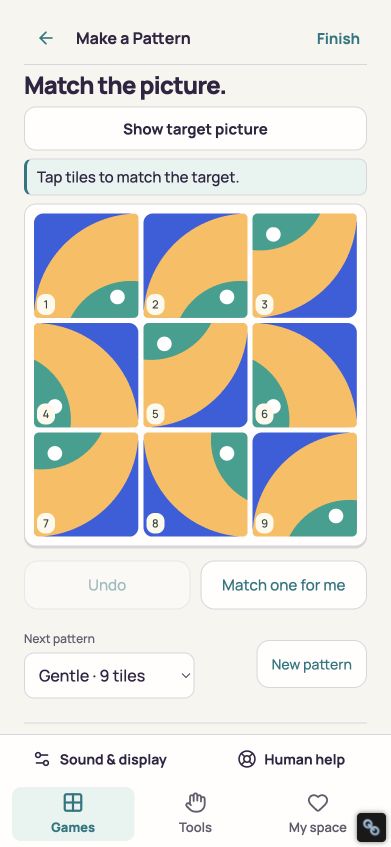 Make a Pattern: turn colorful tiles to match the picture